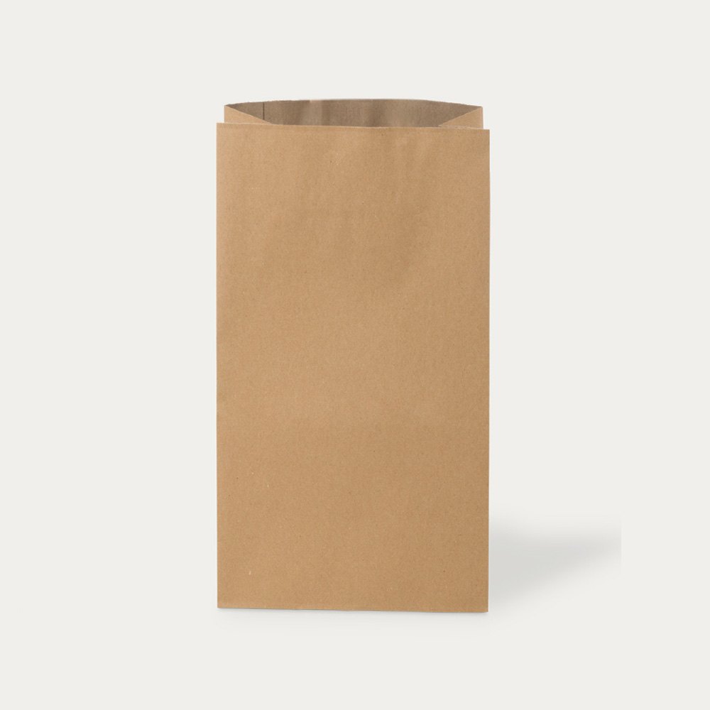 Brown kraft SOS paper bag, standing open